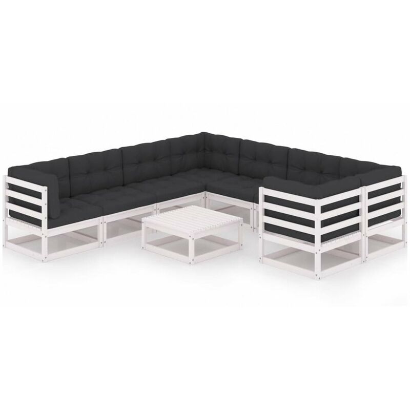 

Muebles de jardin 9 pzas y cojines blanco madera maciza pino