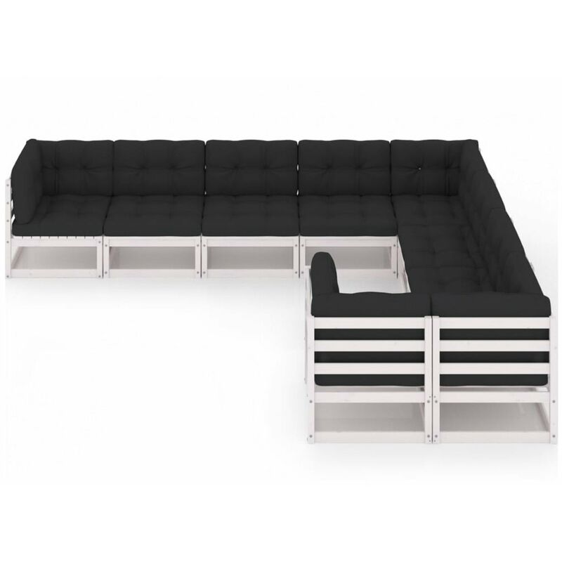 

Muebles de jardin 9 pzas y cojines blanco madera maciza pino