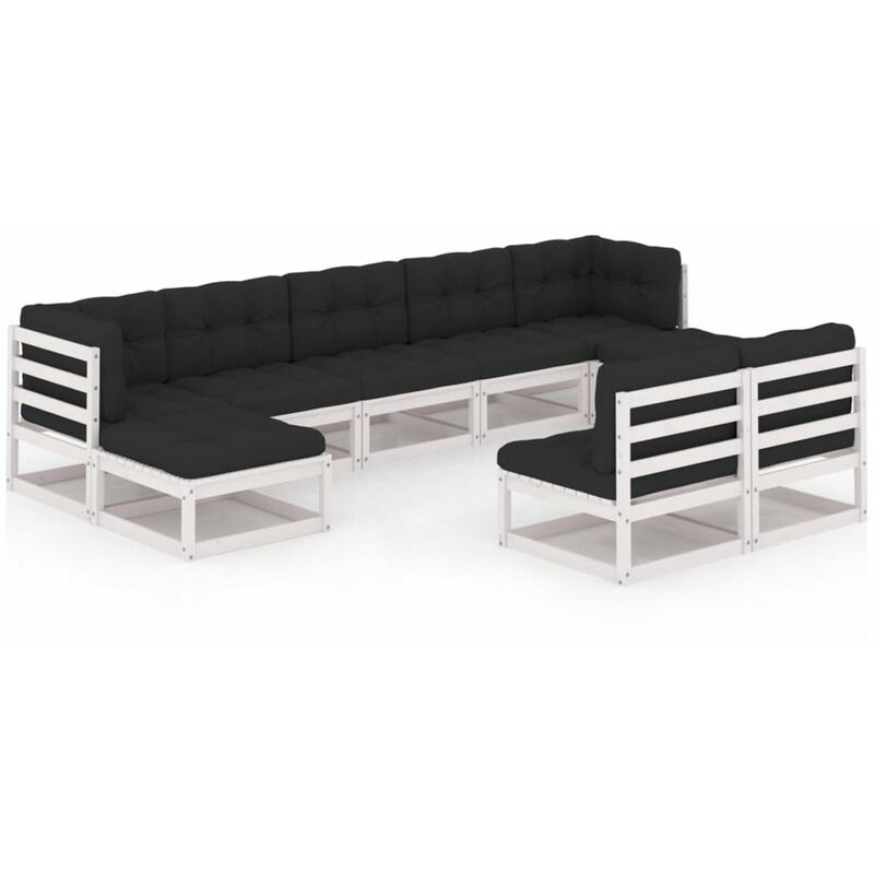 

Muebles de jardin 9 pzas y cojines blanco madera maciza pino
