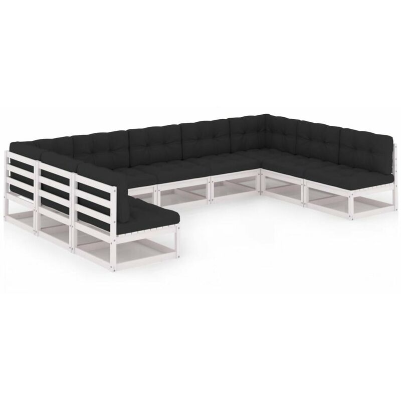 

Muebles de jardin 9 pzas y cojines blanco madera maciza pino