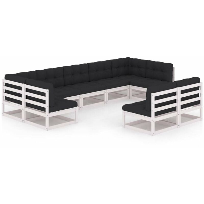 

Muebles de jardin 9 pzas y cojines blanco madera maciza pino
