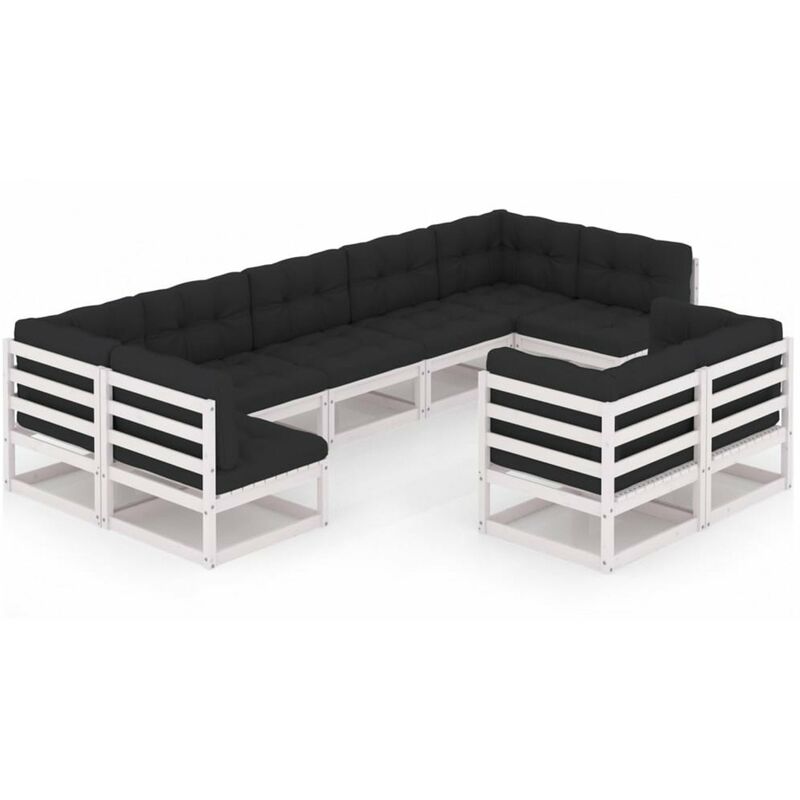 

Muebles de jardin 9 pzas y cojines blanco madera maciza pino