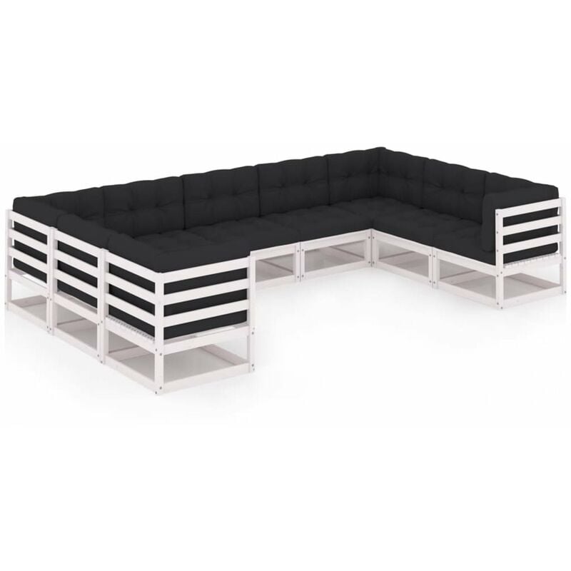 

Muebles de jardin 9 pzas y cojines blanco madera maciza pino
