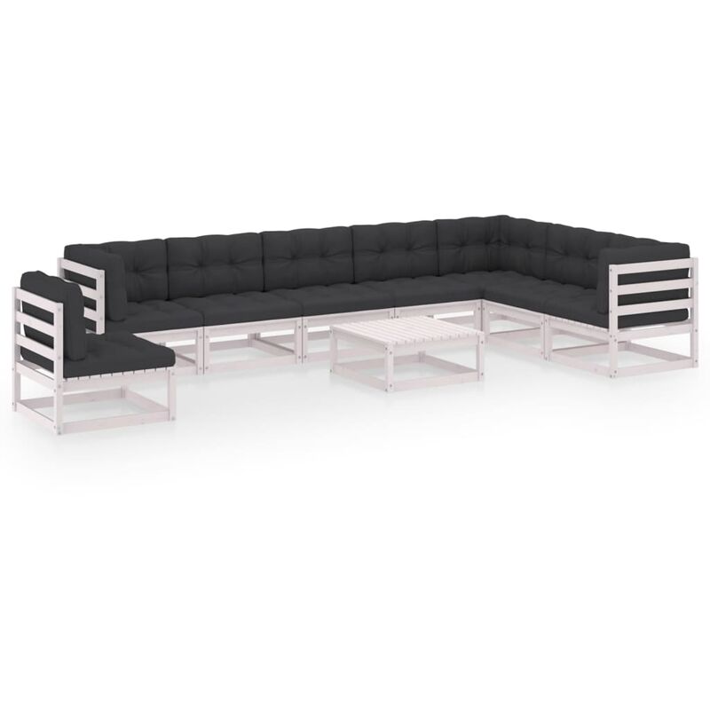 

Muebles de jardín 9 pzas y cojines blanco madera maciza pino