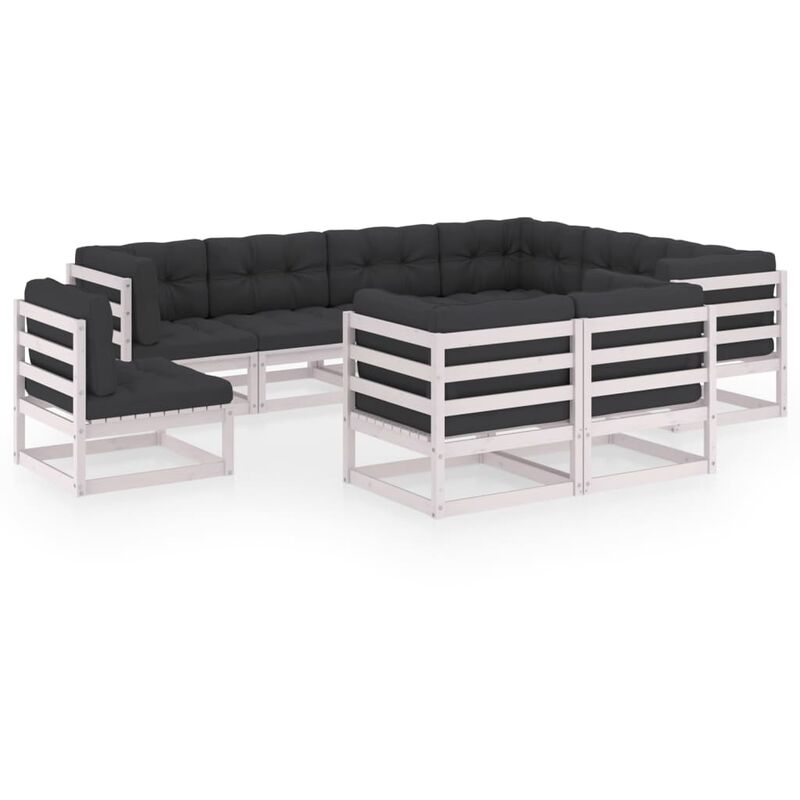 

Muebles de jardín 9 pzas y cojines blanco madera maciza pino