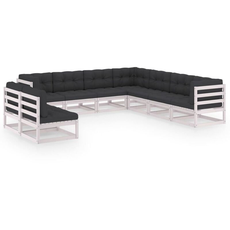 

Muebles de jardín 9 pzas y cojines blanco madera maciza pino