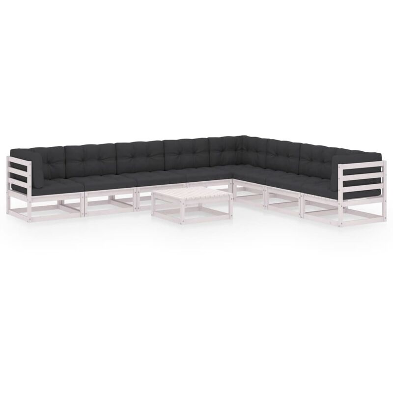 

Muebles de jardín 9 pzas y cojines blanco madera maciza pino