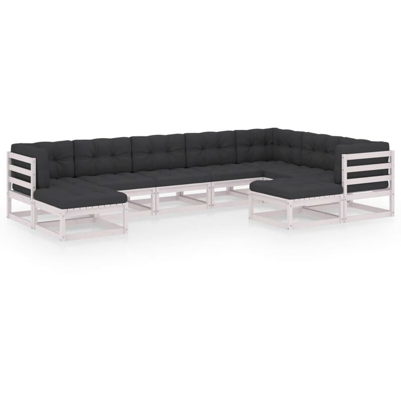 

Muebles de jardín 9 pzas y cojines blanco madera maciza pino