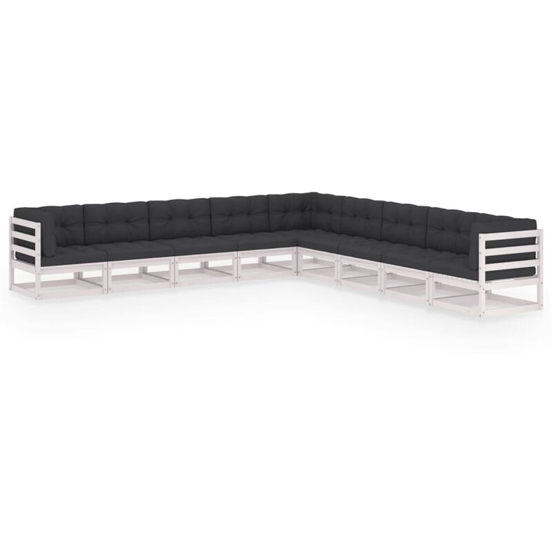 

Muebles de jardín 9 pzas y cojines blanco madera maciza pino