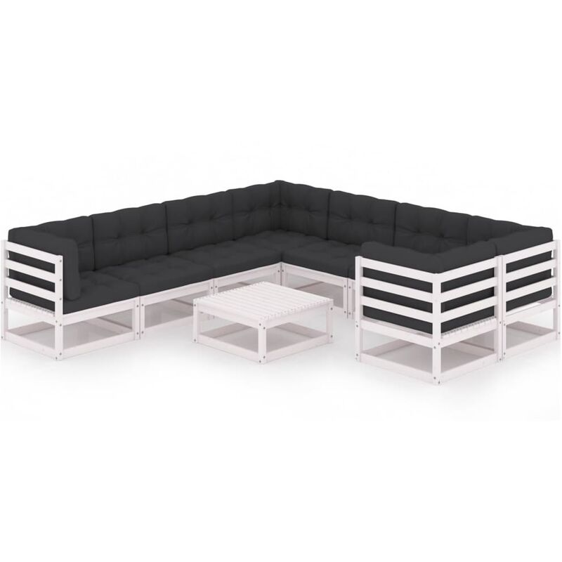 

Muebles de jardín 9 pzas y cojines blanco madera maciza pino