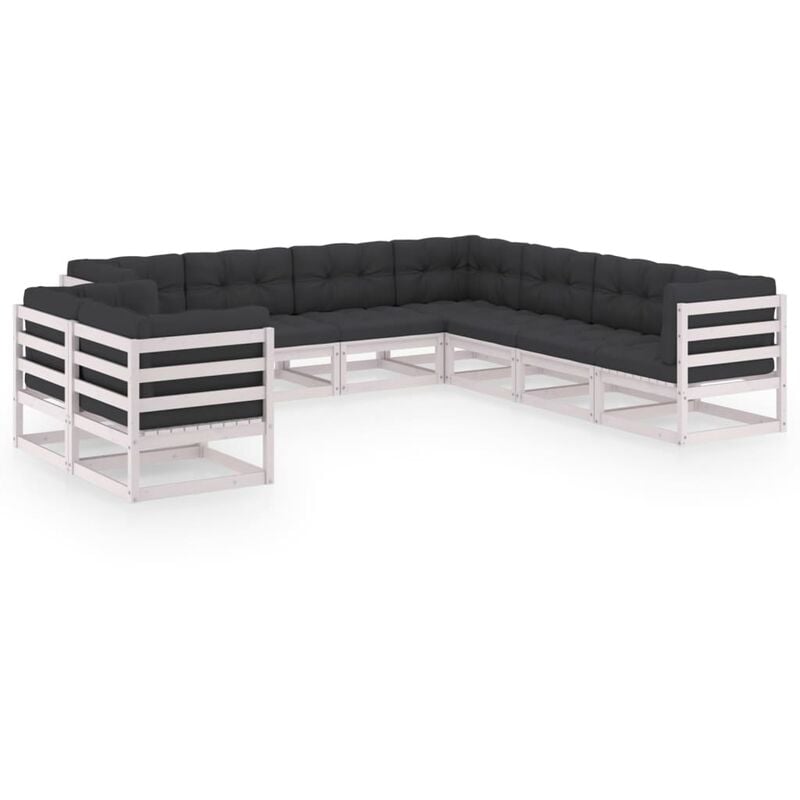 

Muebles de jardín 9 pzas y cojines blanco madera maciza pino