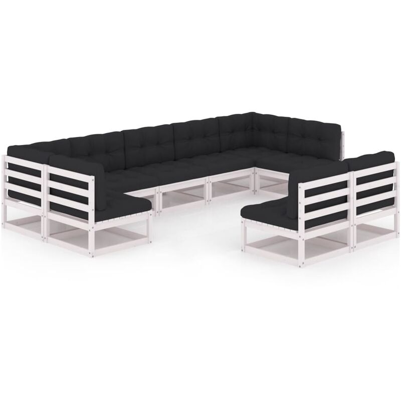 

Muebles de jardín 9 pzas y cojines blanco madera maciza pino