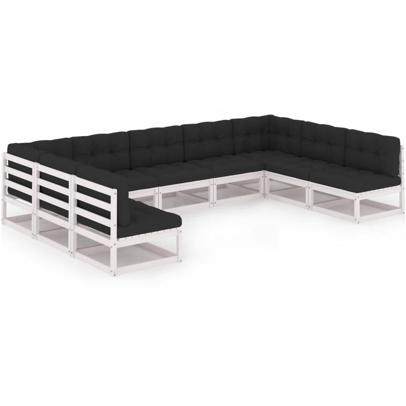 

Muebles de jardín 9 pzas y cojines blanco madera maciza pino