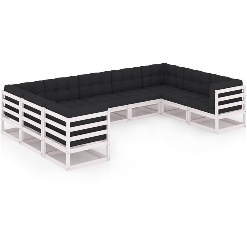 

Muebles de jardín 9 pzas y cojines blanco madera maciza pino