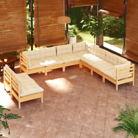 Muebles de jardín 9 pzas y cojines madera maciza de pino crema vidaXL