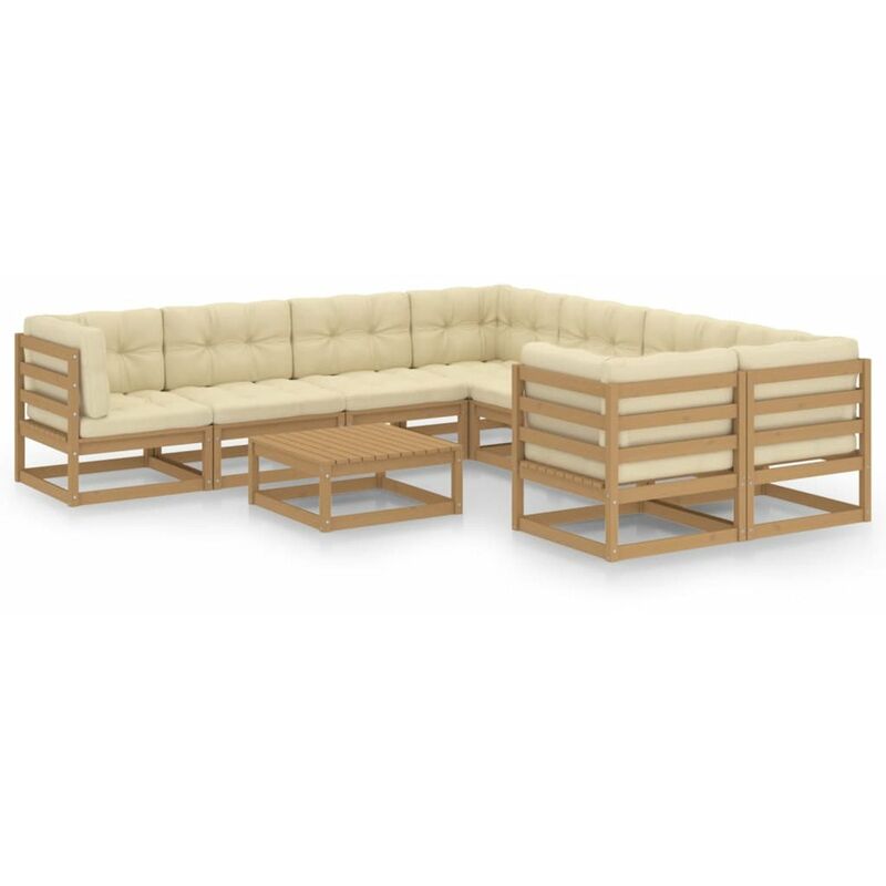 

Happyshopping - Muebles de jardin 9 pzas y cojines marron miel madera de pino