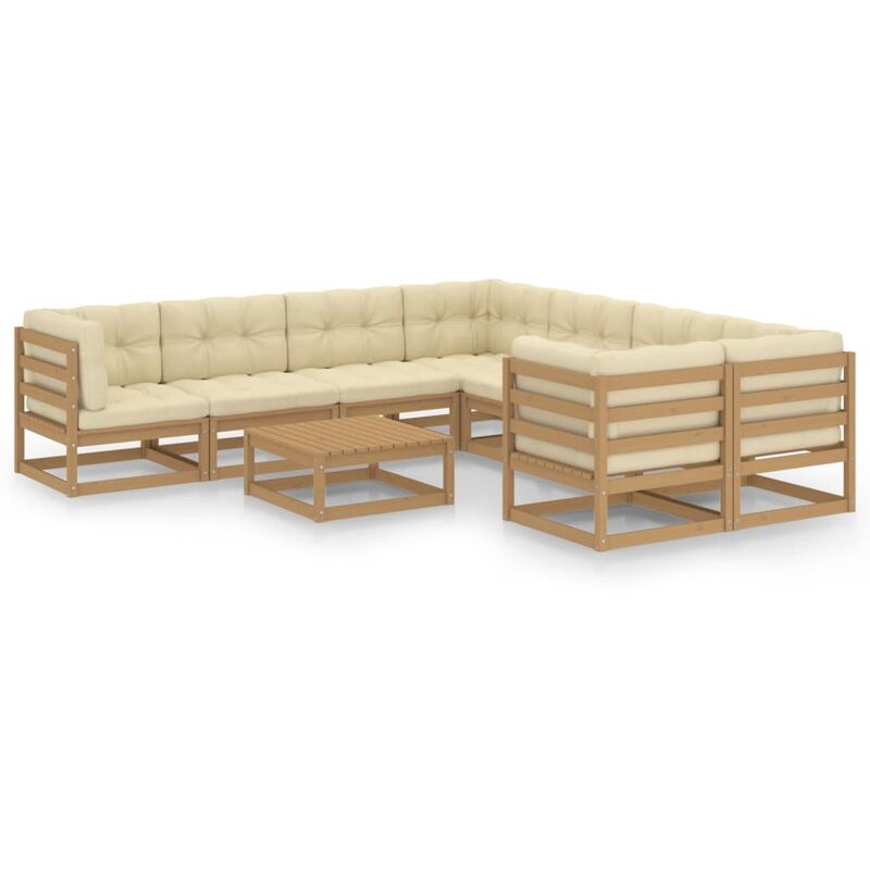 

Muebles de jardín 9 pzas y cojines marrón miel madera de pino