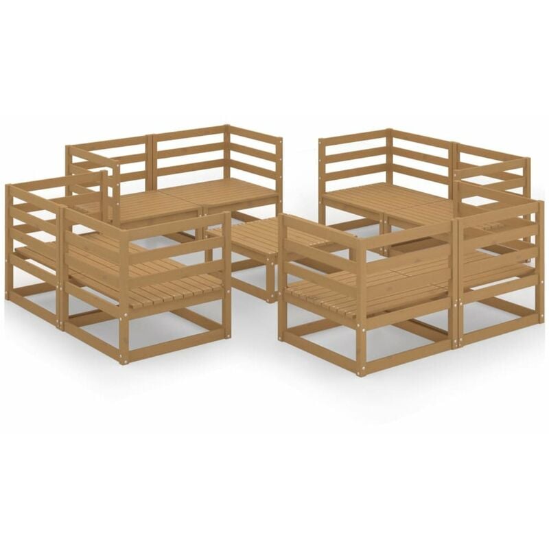 

Muebles de jardin 9 pzas y cojines marron miel madera pino