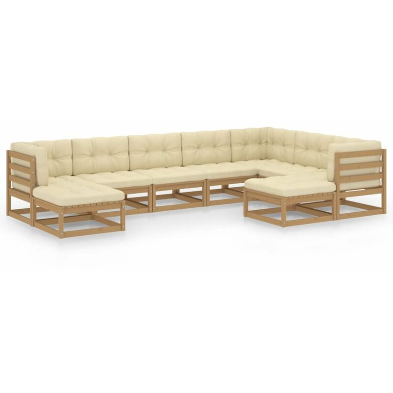 

Happyshopping - Muebles de jardin 9 pzas y cojines marron miel madera pino