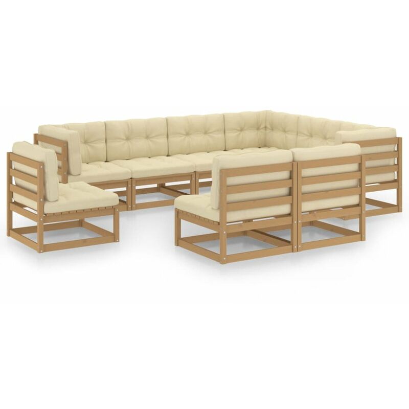 

Happyshopping - Muebles de jardin 9 pzas y cojines marron miel madera pino