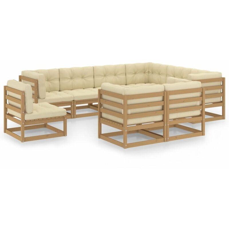 

Happyshopping - Muebles de jardin 9 pzas y cojines marron miel madera pino