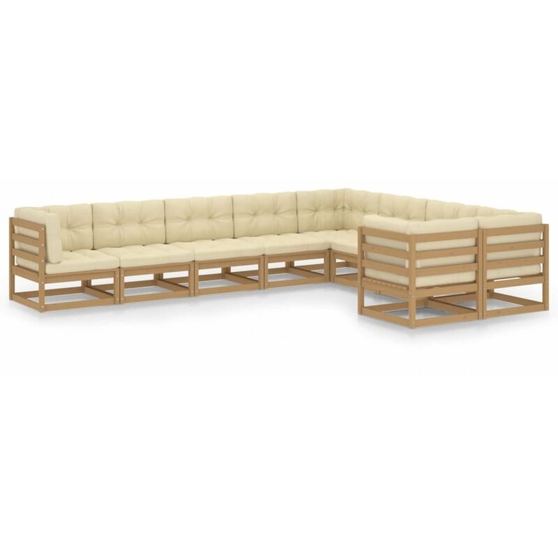 

Happyshopping - Muebles de jardin 9 pzas y cojines marron miel madera pino