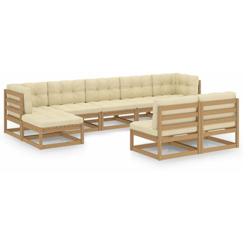 

Happyshopping - Muebles de jardin 9 pzas y cojines marron miel madera pino