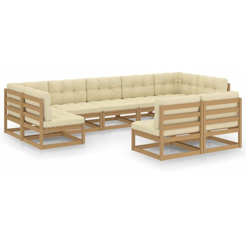 

Muebles de jardin 9 pzas y cojines marron miel madera pino