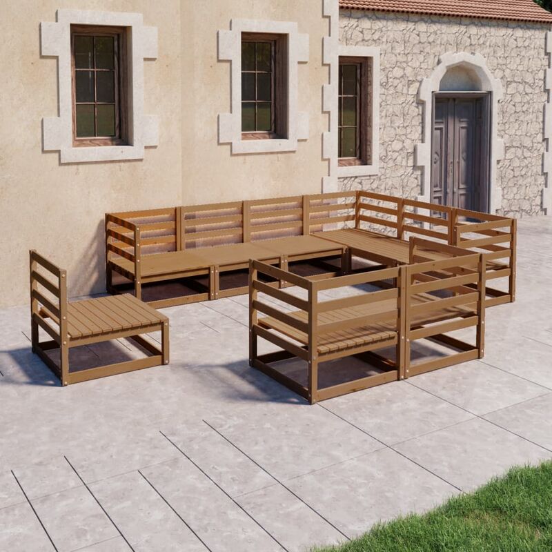 

Muebles de jardín 9 pzas y cojines marrón miel madera pino