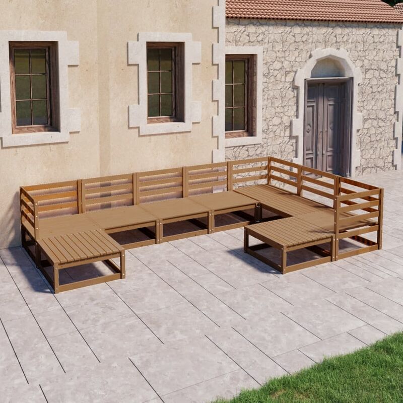 

Muebles de jardín 9 pzas y cojines marrón miel madera pino