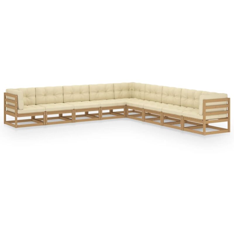 

Muebles de jardín 9 pzas y cojines marrón miel madera pino