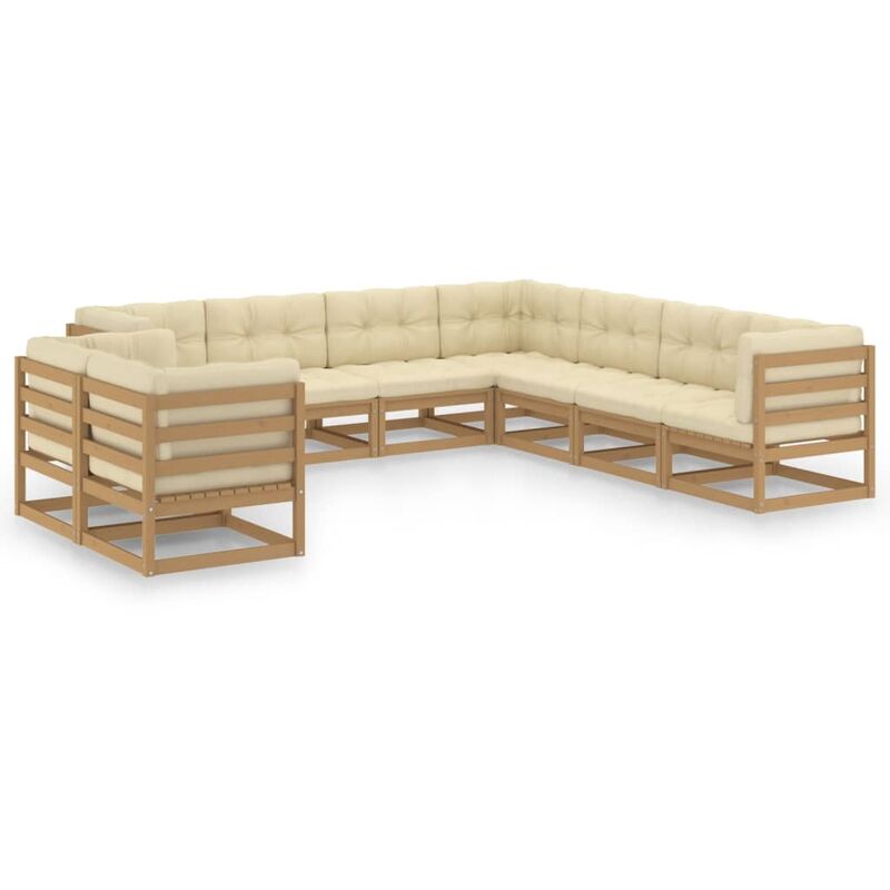 

Muebles de jardín 9 pzas y cojines marrón miel madera pino