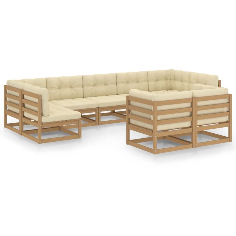 

Muebles de jardín 9 pzas y cojines marrón miel madera pino
