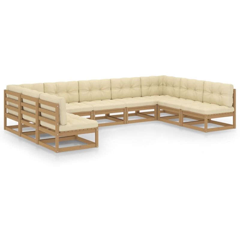

Muebles de jardín 9 pzas y cojines marrón miel madera pino
