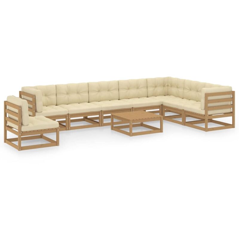 

Muebles de jardín 9 pzas y cojines marrón miel madera pino