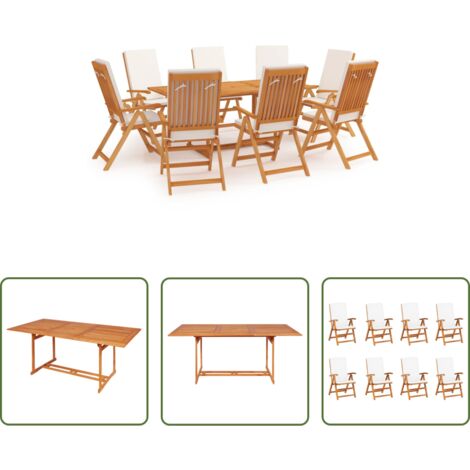 Muebles de jardín -  Comedor de jardín 9 piezas con cojines madera maciza de teca