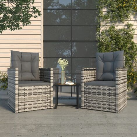 Muebles de jardín con cojines 3 piezas ratán sintético gris vidaXL