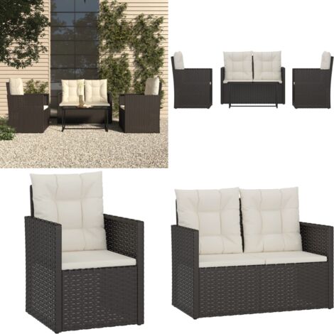 Muebles de jardín con cojines 4 piezas ratán sintético negro - Muebles de exterior - Cojines para jardín