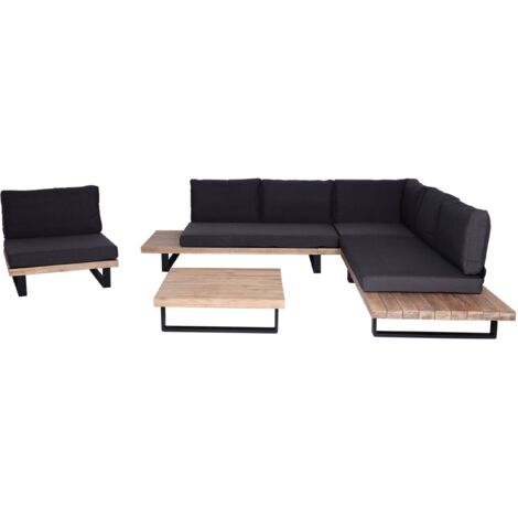 Muebles de jardín con sillón sofá de madera de acacia, aluminio marrón claro, revestimiento gris oscuro 040008297