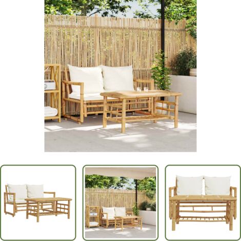 Muebles de jardín -  Conjunto de sofá de jardín de 2 piezas con cojines de bambú