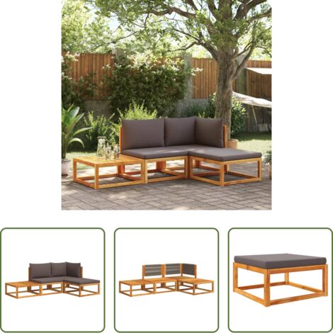 Muebles de jardín -  Conjunto de sofá de jardín de 4 piezas con cojines de madera de acacia y cuerda