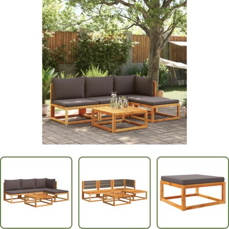 Muebles de jardín -  Conjunto de sofá de jardín de 5 piezas con cojines de madera de acacia y cuerda