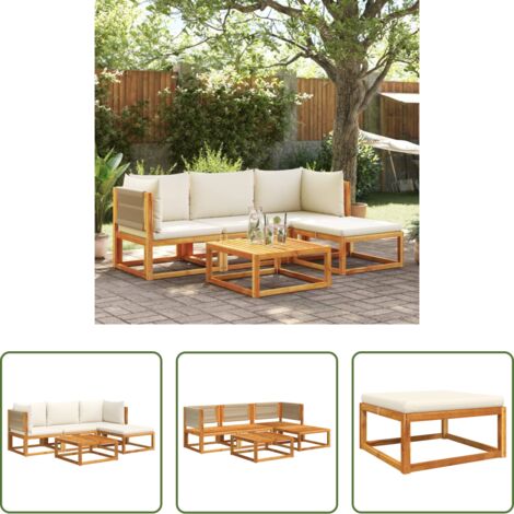Muebles de jardín -  Conjunto de sofá de jardín de 5 piezas con cojines de madera de acacia y cuerda