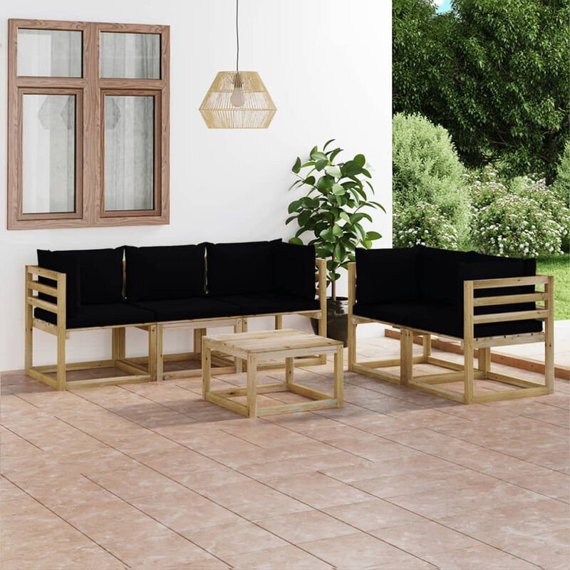 

Muebles de jardin de 6 piezas con cojines negros