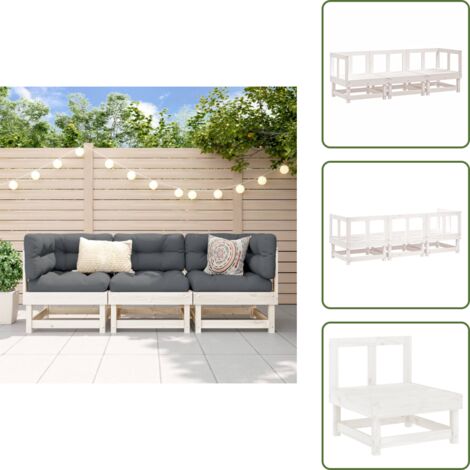 Muebles de jardín de madera - vidaXL Juego de muebles de jardín 3 pzas madera maciza de pino blanco - Sofás de exterior