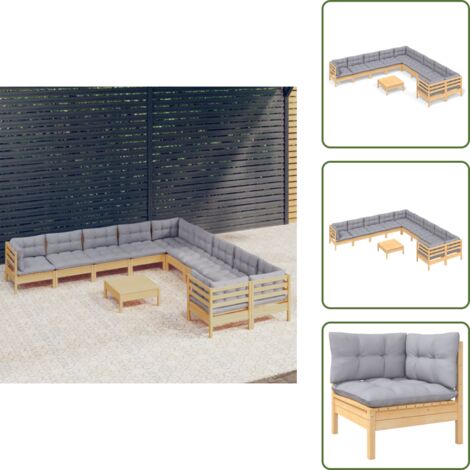 Muebles de jardín de madera - vidaXL Muebles de jardín 11 pzas y cojines madera de pino gris - Muebles modulares