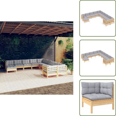 Muebles de jardín de madera - vidaXL Muebles de jardín 11 pzas y cojines madera de pino gris - Muebles modulares