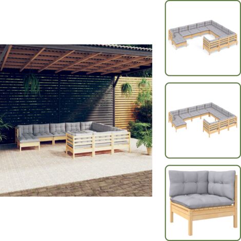Muebles de jardín de madera - vidaXL Muebles de jardín 11 pzas y cojines madera de pino gris - Muebles modulares