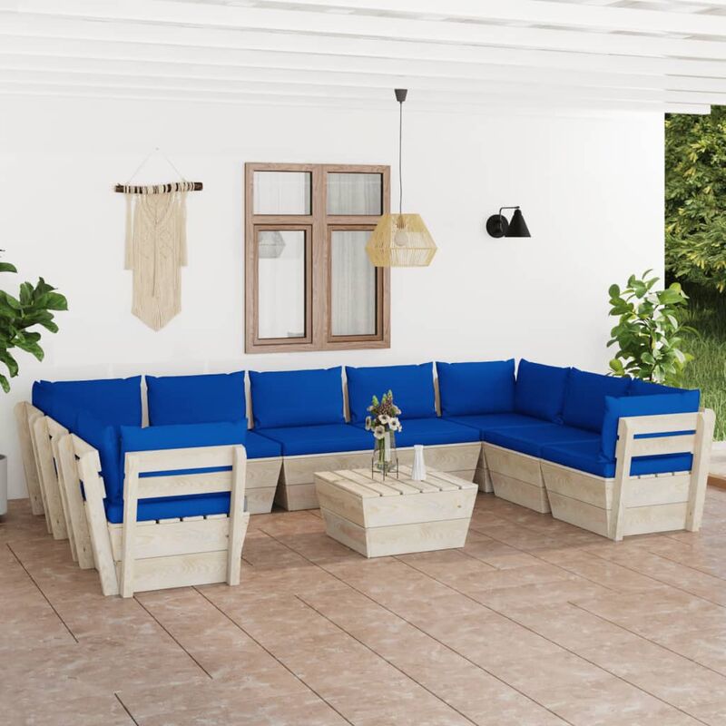 

Muebles de jardín de palés 10 piezas y cojines madera de abeto