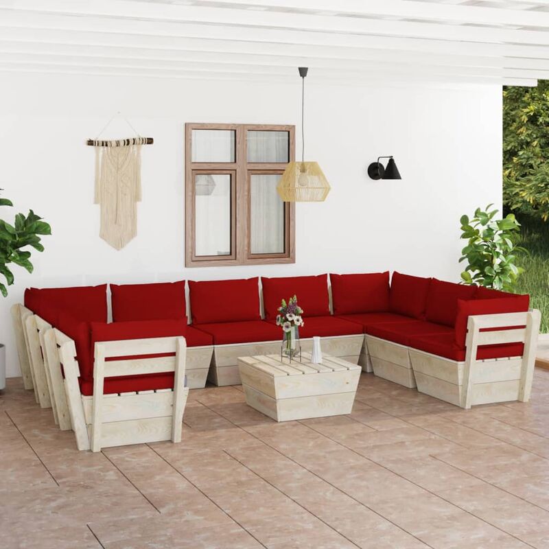 

Muebles de jardín de palés 10 piezas y cojines madera de abeto